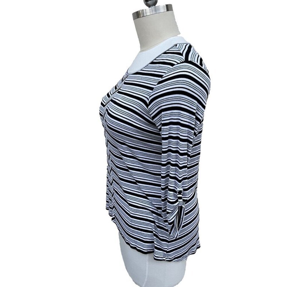 Sunday - Women's Black and White Striped Stretch Scoop Neck Tunic Plus Size 1X - Picture 4 of 16